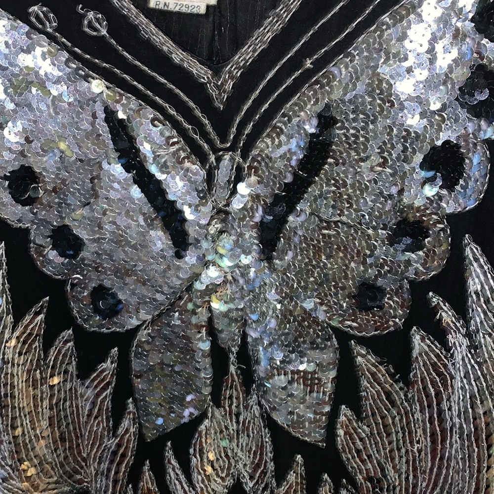 Vintage Silk Butterfly Sequin, beaded blouse - Picture 5 of 11